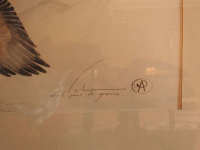 Blaise PRUD'HON :  Les perdreaux. Aquarelle...