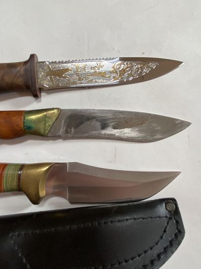 Lot de trois couteaux de chasse avec étu...