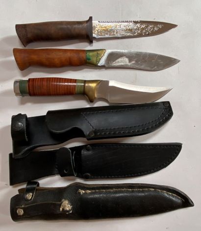 Lot de trois couteaux de chasse avec étu...