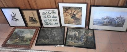 Lot de 8 gravures, chromolithographies et...