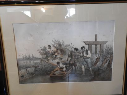 Lot de 8 gravures, chromolithographies et...