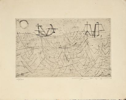 ZAO Wou-Ki (1921-2013).

Fishing.

Drypoint...