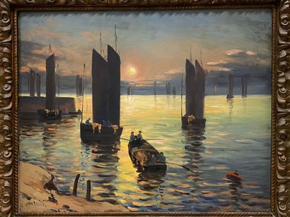GUARDINI (XXth).

Fishing boats in the port...