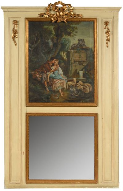 Important overmantel in molded and carved...