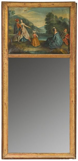 Rectangular trumeau in molded wood, carved...