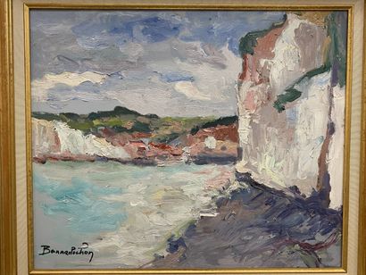 Bernard POCHON (20th).

Cliff in Pourville.

Oil...