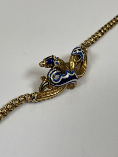 18K yellow gold bracelet with blue and white...
