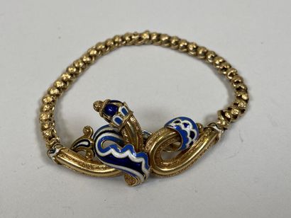 18K yellow gold bracelet with blue and white...