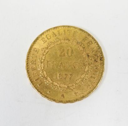 20 franc gold coin, Genie, 1877 A.
