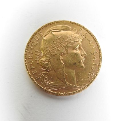 Coin of 20 francs in gold, rooster, 1912...