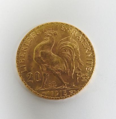 Coin of 20 francs in gold, rooster, 1913...