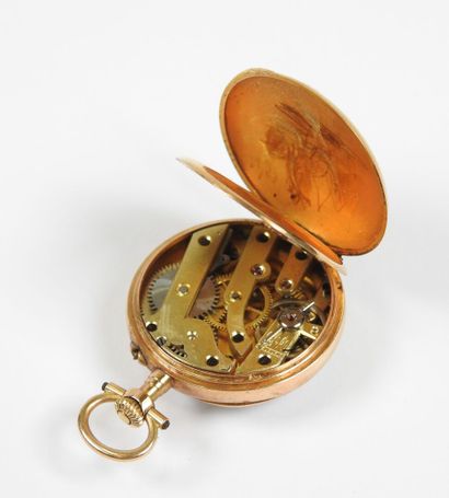 Neck watch in 18K yellow gold, the mechanical...