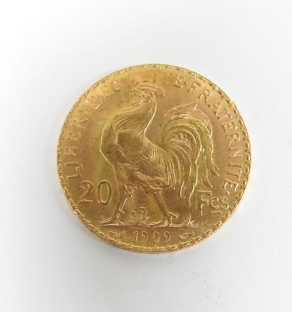 Coin of 20 francs in gold, rooster, 1909...
