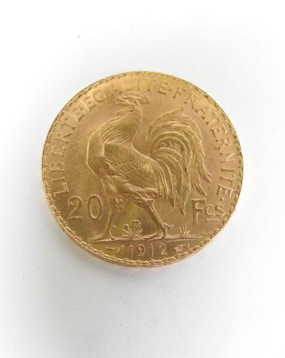 Coin of 20 francs in gold, rooster, 1912...