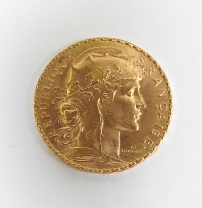 Coin of 20 francs in gold, rooster, 1909...