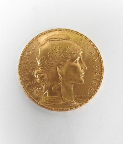 Coin of 20 francs in gold, rooster, 1912...
