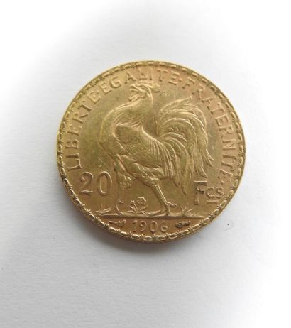 Coin of 20 francs in gold, rooster, 1906...