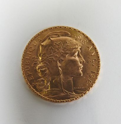 Coin of 20 francs in gold, rooster, 1907...