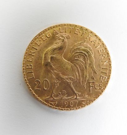 Coin of 20 francs in gold, rooster, 1907...