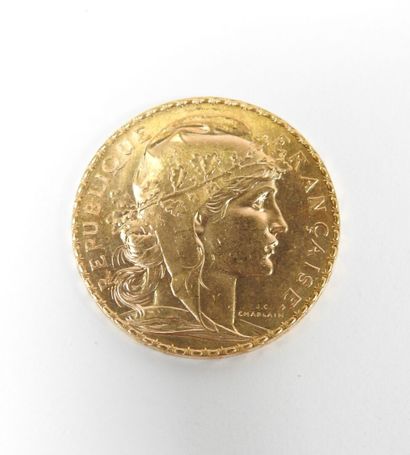 Coin of 20 francs in gold, rooster, 1907...