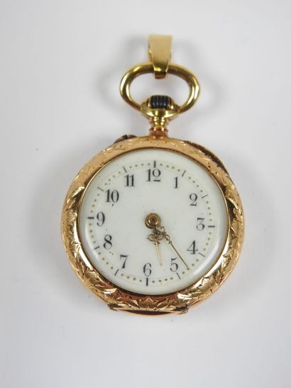 Neck watch in 18K yellow gold, the mechanical...