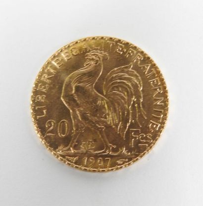Coin of 20 francs in gold, rooster, 1907...