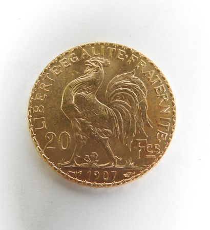 Coin of 20 francs in gold, rooster, 1907...