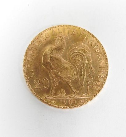 Coin of 20 francs in gold, rooster, 1907...