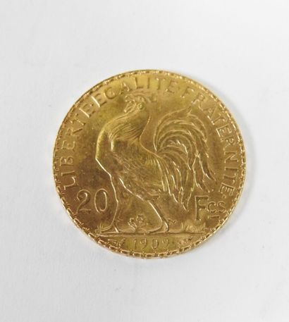 Coin of 20 francs in gold, rooster, 1909...