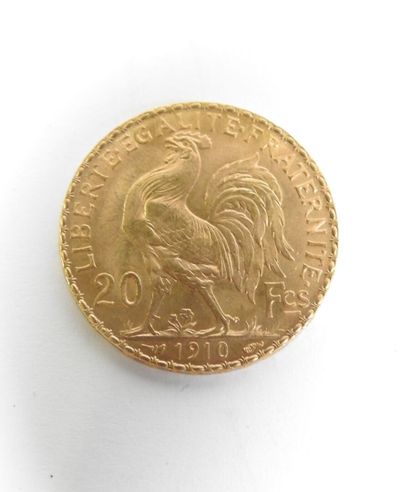 Coin of 20 francs in gold, rooster, 1910...
