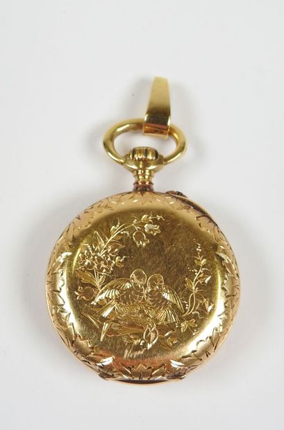 Neck watch in 18K yellow gold, the mechanical...