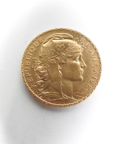 20 francs gold coin, rooster, 1910.