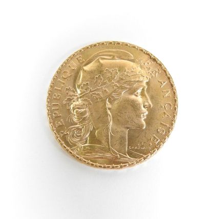 Coin of 20 francs in gold, rooster, 1907...