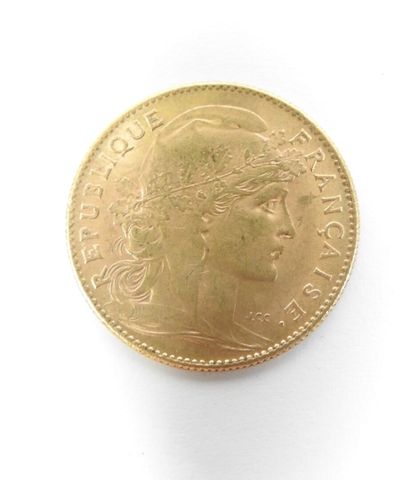 Coin of 10 francs in gold, rooster, 1908...