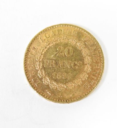 20 franc gold coin, Genie, 1891 A.