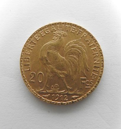 Coin of 20 francs in gold, rooster, 1912...