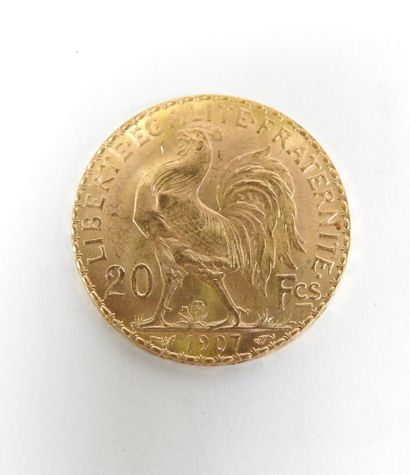 Coin of 20 francs in gold, rooster, 1907...