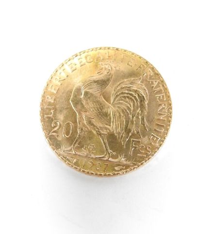 Coin of 20 francs in gold, rooster, 1907...