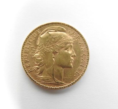 Coin of 20 francs in gold, rooster, 1909...