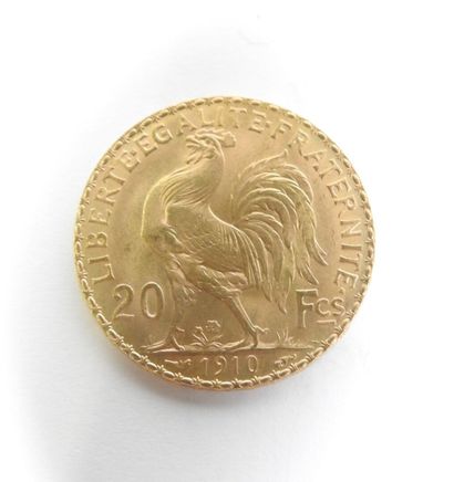 20 francs gold coin, rooster, 1910.