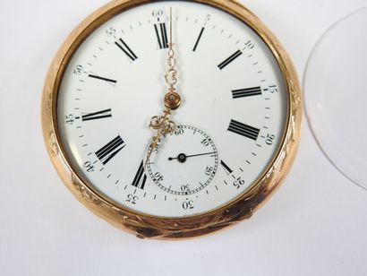 Pocket watch in 18K yellow gold, the mechanical...