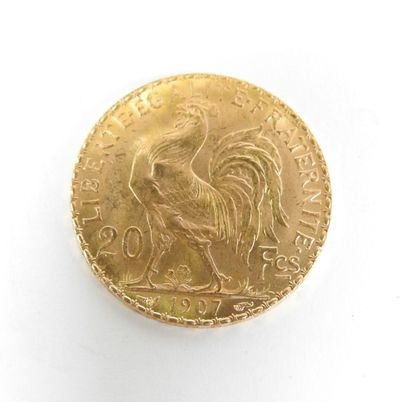 Coin of 20 francs in gold, rooster, 1907...