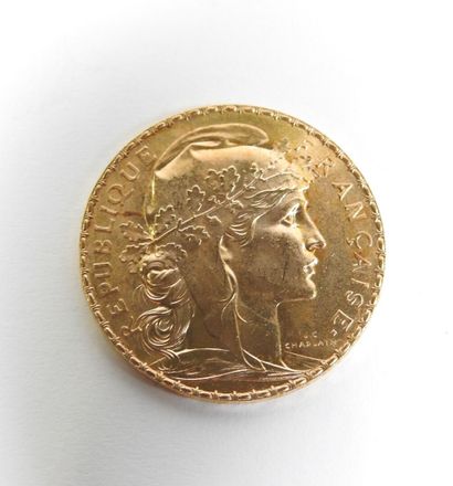 Coin of 20 francs in gold, rooster, 1907...