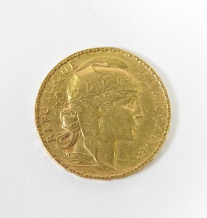 Coin of 20 francs in gold, rooster, 1908...