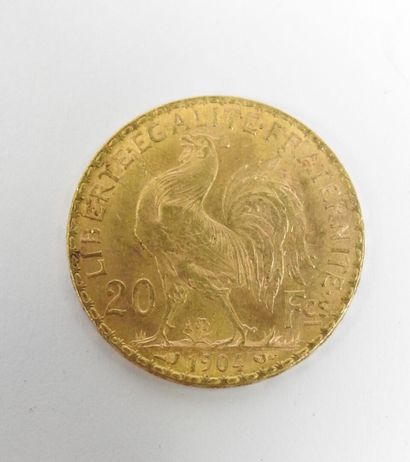 Coin of 20 francs in gold, rooster, 1904...
