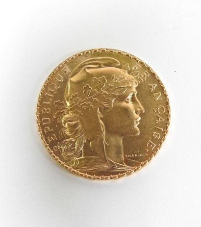 Coin of 20 francs in gold, rooster, 1907...