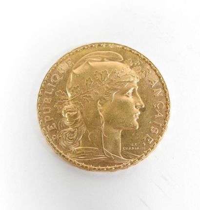 Coin of 20 francs in gold, rooster, 1910...