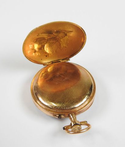 Neck watch in 18K yellow gold, the mechanical...