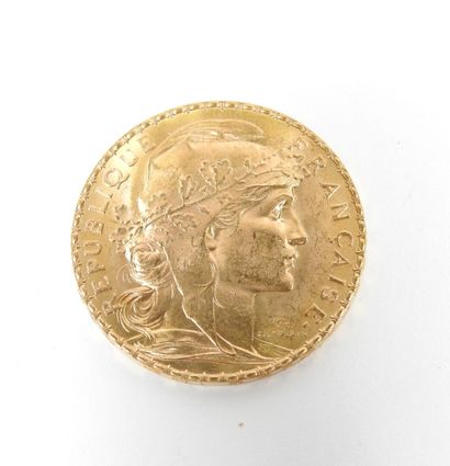 Coin of 20 francs in gold, rooster, 1907...