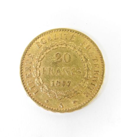 20 franc gold coin, Genie, 1877 A.